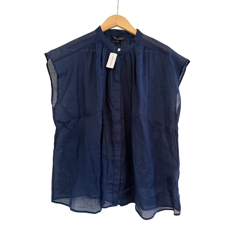 NWT Banana Republic Sheer Sleeveless Blouse Womens Large Blue Quiet Luxury Boho